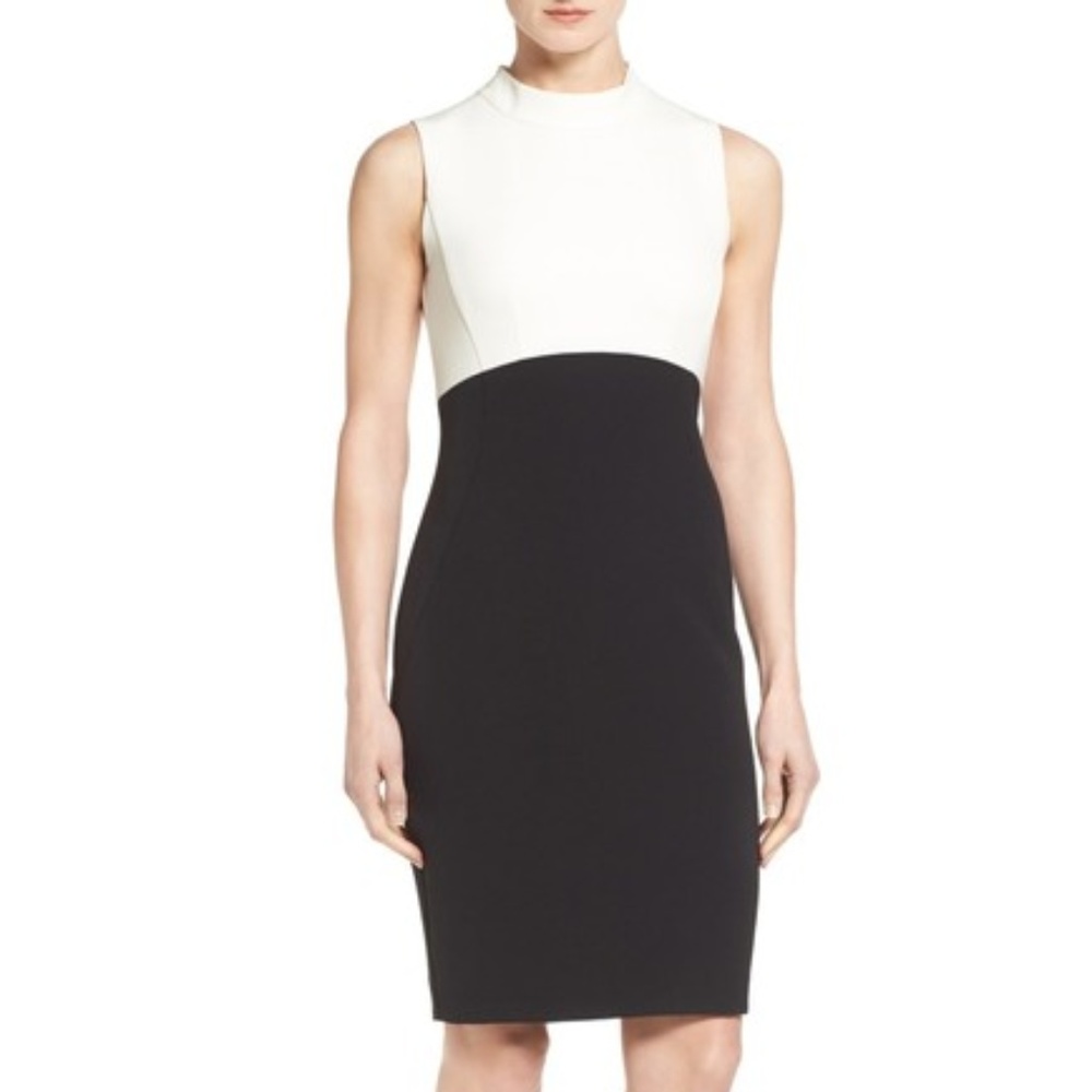 Halogen black and white colorblock sheath dress